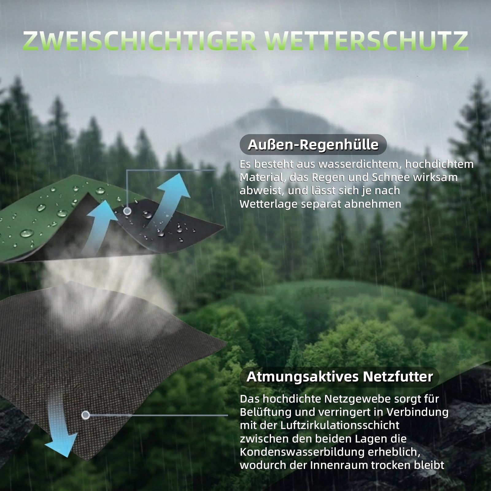 Hewolf Camping Zelt - Zelt 2/3/4 Personen Wasserdicht mit Vorzelt Familienzelt Einfache Einrichtung Campingzelt Biwakzelt Tent, 2-4 Mann Sechseckigeszelt Pop Up Wurfzelt