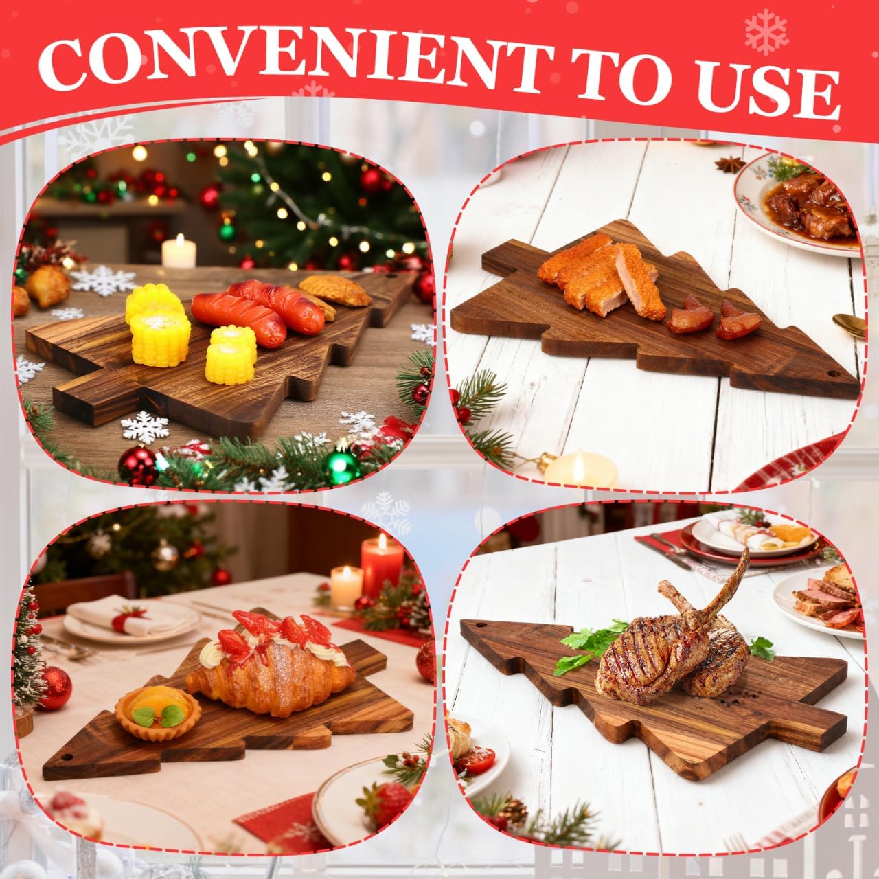 Luxshiny Christmas Tree Charcuterie Board: 15Inch Wooden Cutting Board Xmas Tree Serving Platter for Cheese Fruit Bread Snack Dessert Candy Sushi