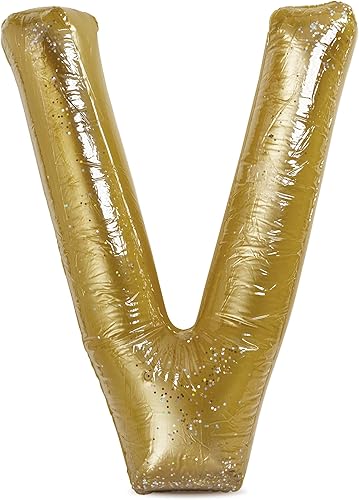 Decoración inflable para fiestas en la piscina, letra individual de Spell Party Globo grande de 60 pulgadas con letras del alfabeto dorado (V),