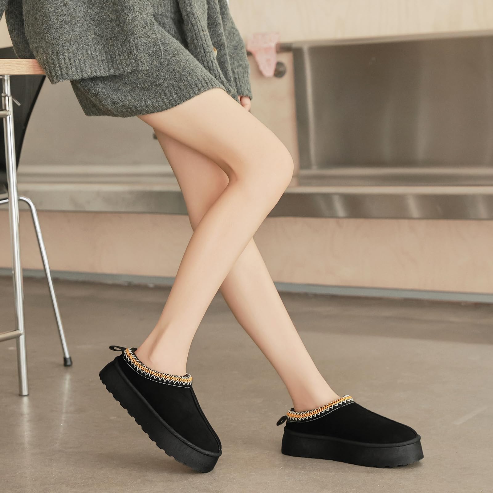 Jifenkla Stivali Da Neve Donna, Invernali con Plateau Peluche, Scarpe Stivaletti per Esterni Pantofole, Leggeri e Antiscivolo Breve Doposci Boots