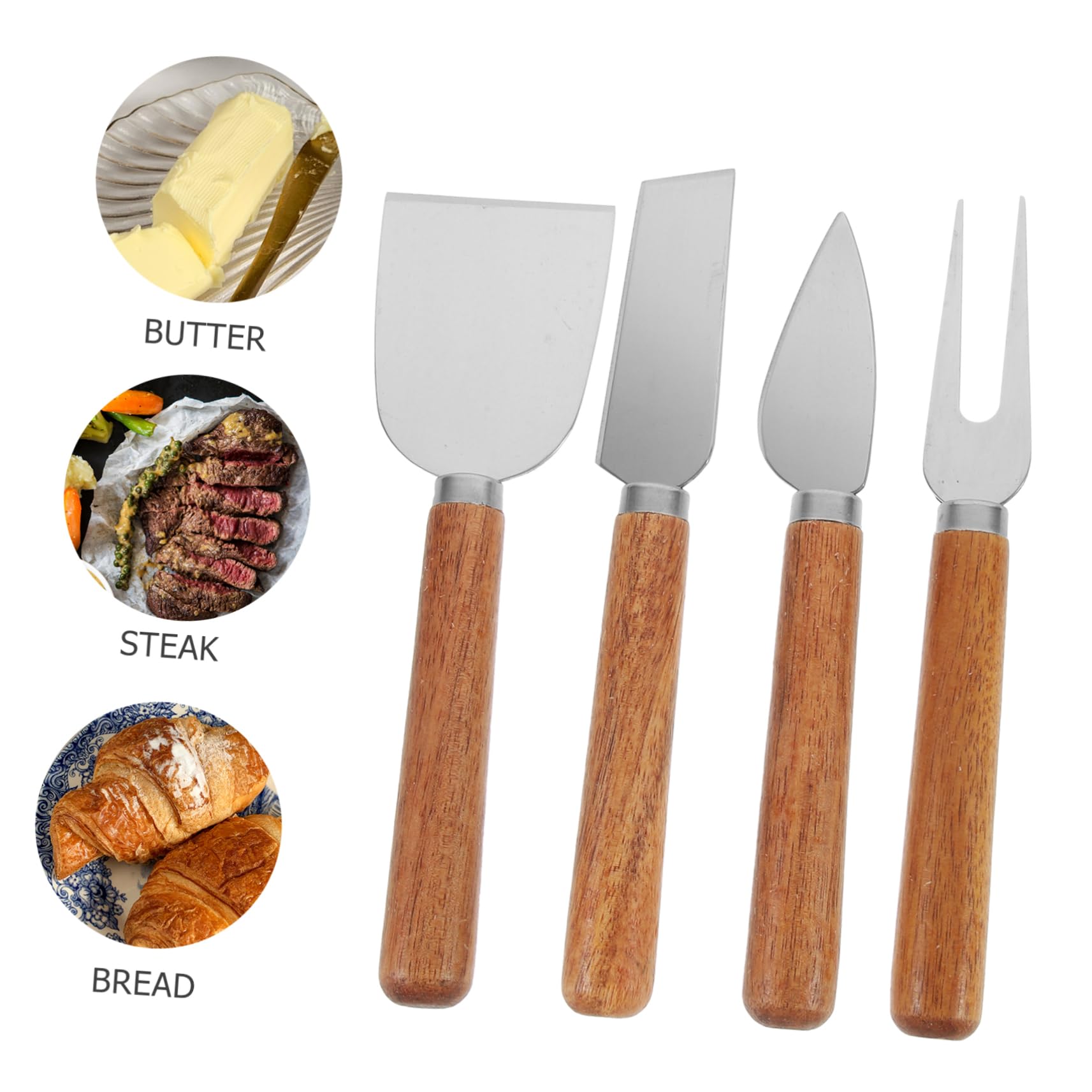 SOLUSTRE 4Pcs Stainless Steel Cheese Fork and Spatula with Handles Essential Kitchen Tools for Cheese Serving and Slicing for Entertaining and Hosting