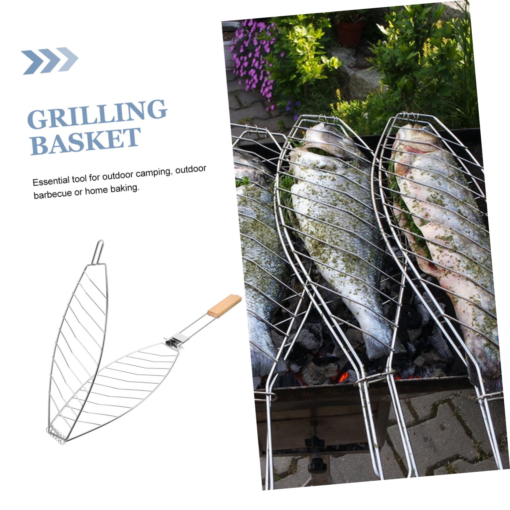 Amosfun 5 Piezas Clips de pescado a la parrilla barbacoa picnic Verduras asadas parrilla para acampar malla de parrilla estilo clip rejillas para asar carne de res Acero inoxidable