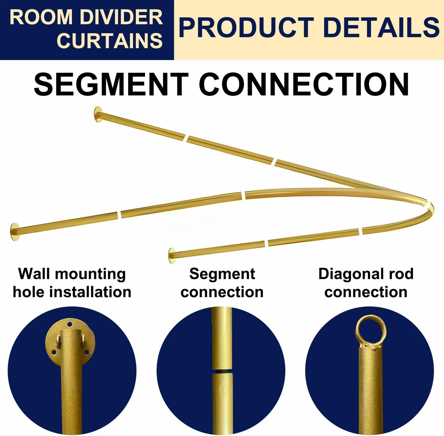 Curtain for Beauty Salon, Beauty Salon Privacy Partition Curtain, Wall Hanging Room Dividers Without Curtain, U-Shaped Room Rod with Ceiling Support,for Bedroom Hotel (Gold Rod)