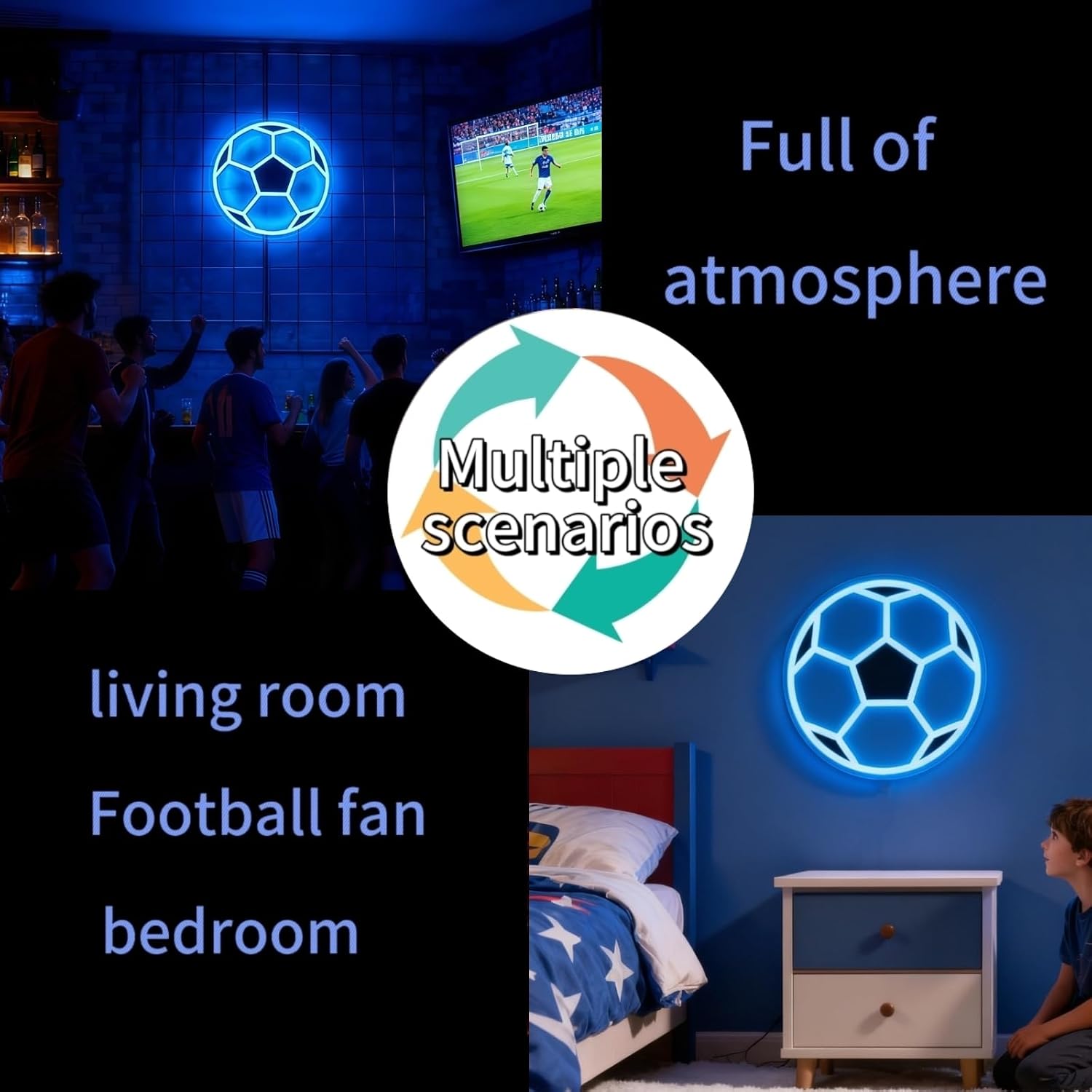 Soccer Ball Neon Sign, Dimmable USB Powered LED Light for Wall Decor, Girls Boys Bedroom, Game Room, Kids Teen Holiday Birthday Gift, Football Themed Night Light