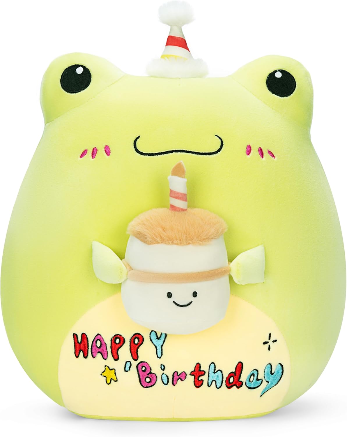 Original 14-inch Large Happy Birthday Frog Plush Pillow Stuffed Animal Toy,Big Size Cute Soft Toys Fat Kawaii Cuddle Huggable Plushie,Gift for Kids