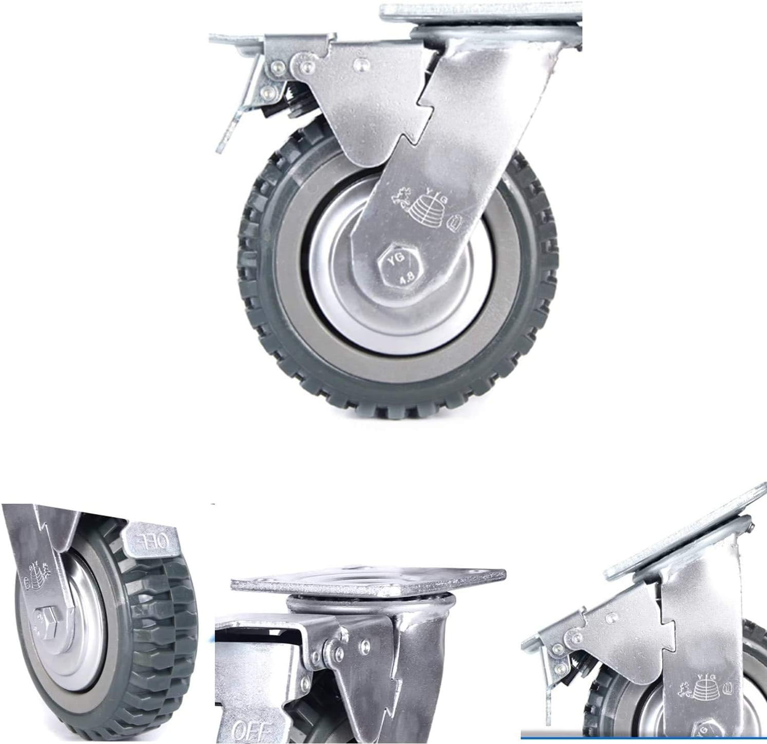 Nisorpa 4 Pack Heavy Duty Plate Casters Set 6 inch Swivel Wheel with Brake Anti-Skid 360 Degree Ball Bearing Castor Wheels(All Swivel, 2PCS with Brake 2PCS Without)