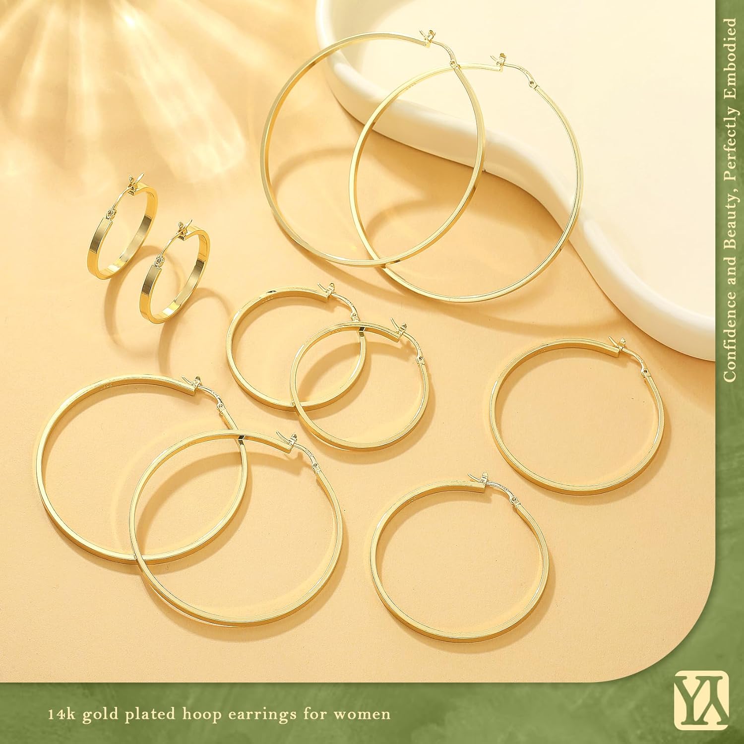 YOUNGYUE 925 Sterling Silver Hoop Earrings for Women Hypoallergenic Thin 14K Gold Plated Hoops Earrings for Women Lightweight Flat Large Hoop Earring 30/40/50/60/70mm - Image 7