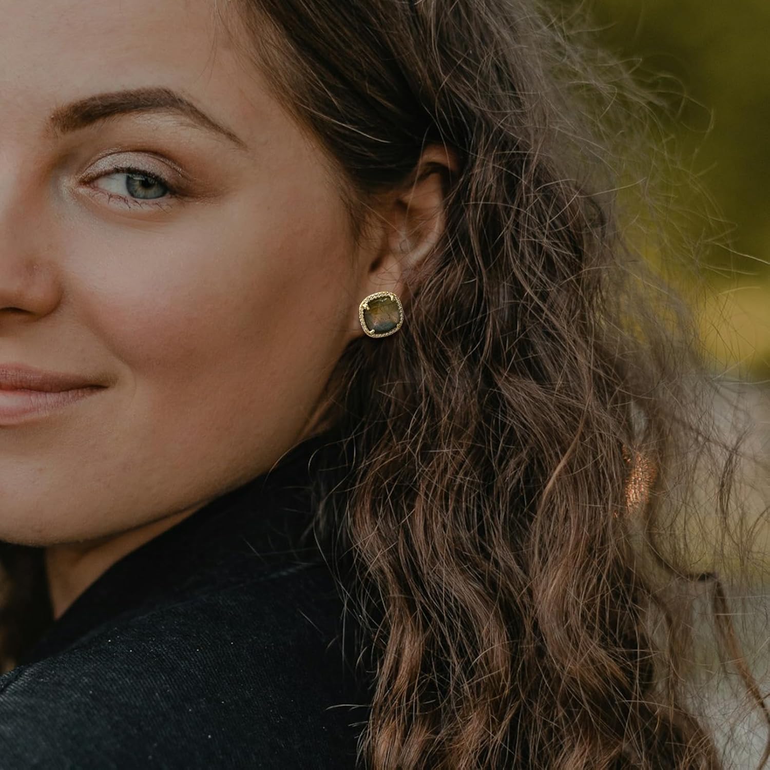 Labradorite Earrings, Gold Tone Prong Setting Natural Stone Handmade Earrings for Women - Image 5