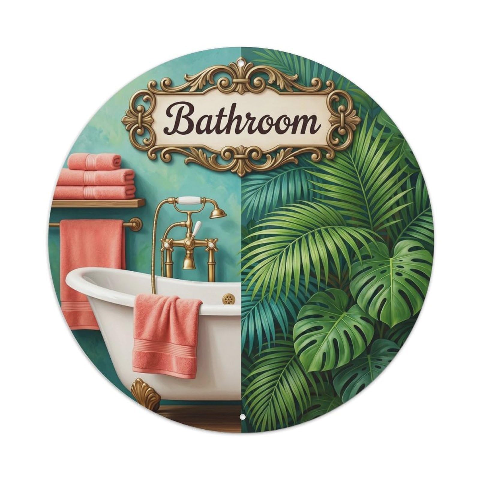Bathroom Tropical Leaves Bathroom 1Metal Tin Sign