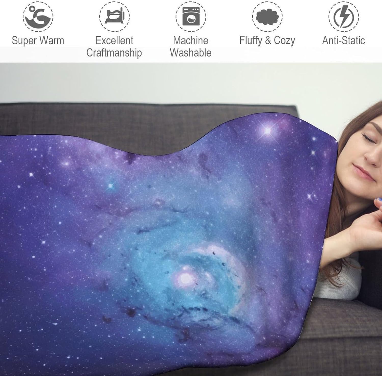Blue & Purple Galaxy Blanket Round Beach Tapestry Flannel Round Tablecloth Boho Beach Blanket Home Decor Indie Rug Comfortable Yoga Mat for Multi Scenario Usage