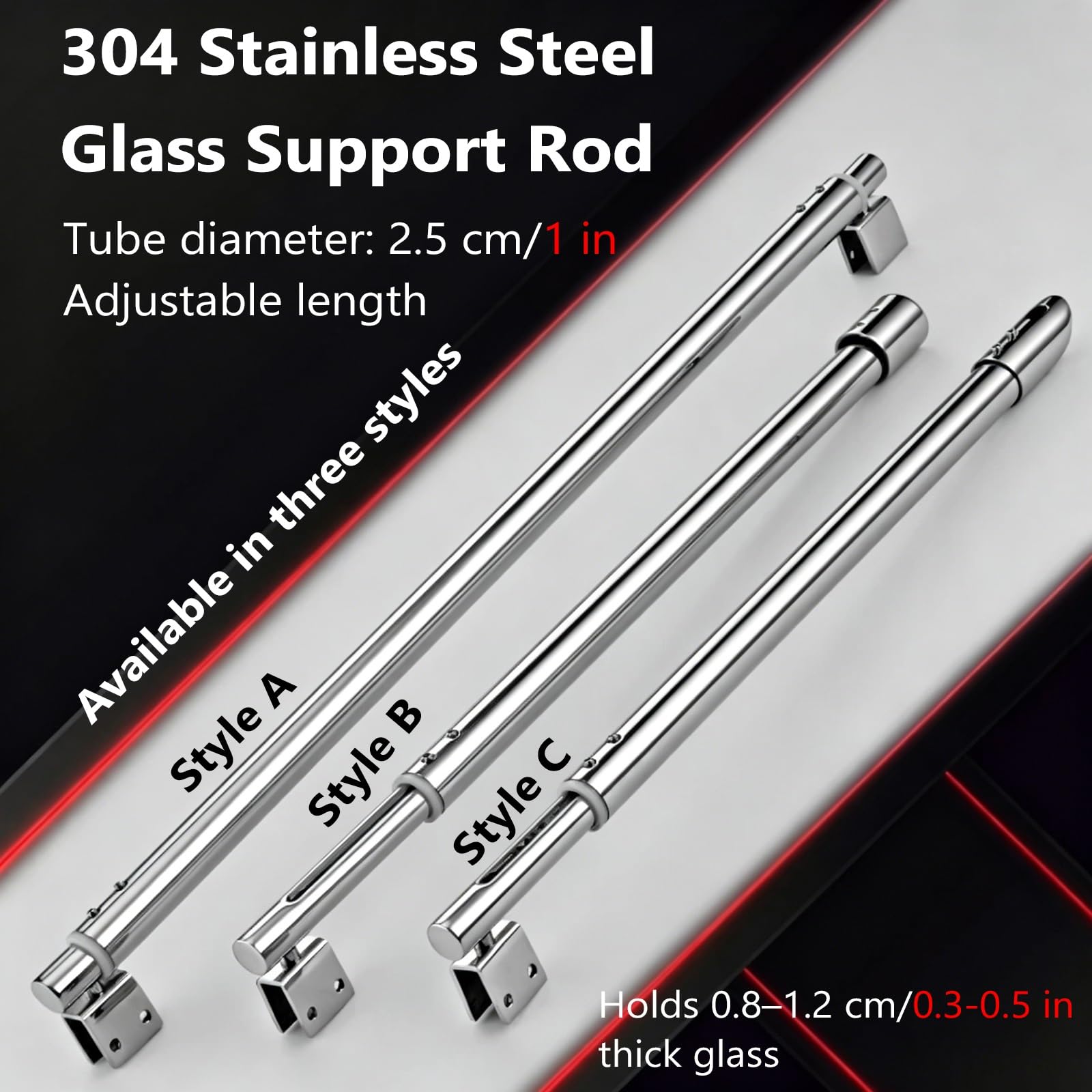 Barra di Supporto stabilizzatrice per pareti divisorie in Vetro Senza Telaio per acquari - Asta di Supporto Regolabile per Porte in Vetro con Base Girevole, Spessore 8-12 mm, Lunghezza 11,8-