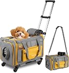 Pet Transporteur avec roues, Transporteur Cat approuvé par une grande compagnie aérienne, Sac de voyage roulant nouvellement conçu avec poignée télescopique, Transporteuse de chiots de voyage collapsibles pour petits chiens et chats tout-petits