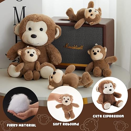 Miniatura 2 de Lewtemi 5 piezas de animales de peluche grandes de mono con 4 lindos monos de peluche suaves animales de peluche para niños y niñas, regalos