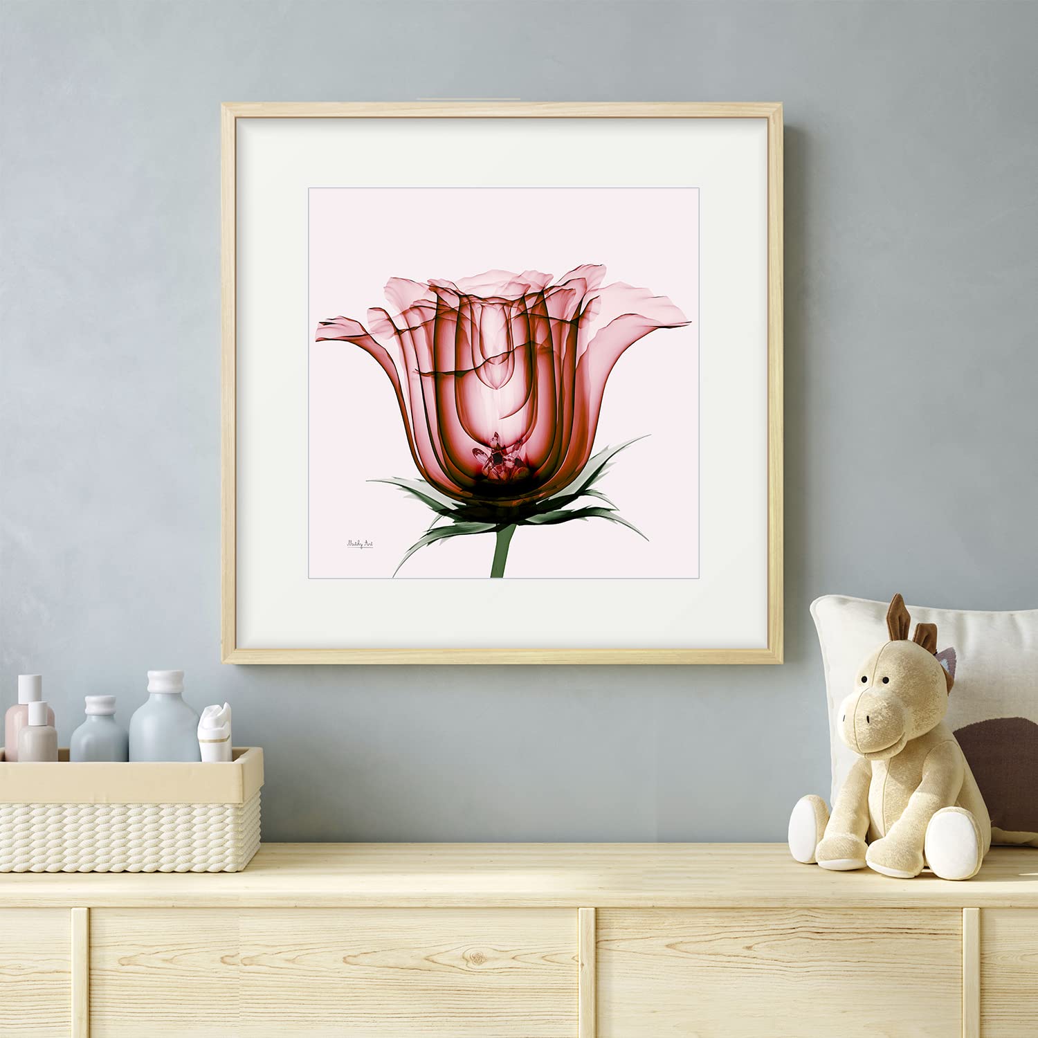 絵画「赤いバラ」インテリア 絵 花 アートパネル 額入り(縦32cm x 横32cm)