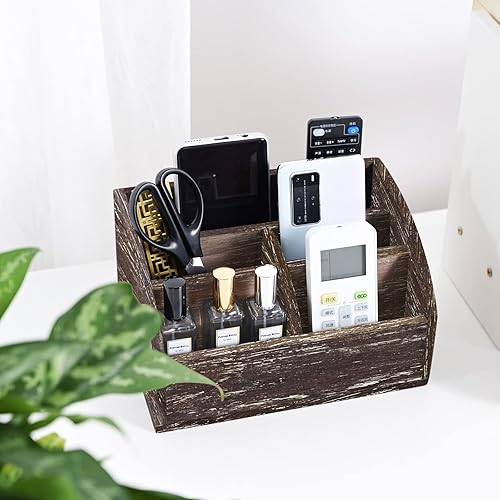 Organizador de escritorio de madera, soporte de bolígrafo de madera maciza marrón oscuro para organizador de escritorio, no necesita montaje,