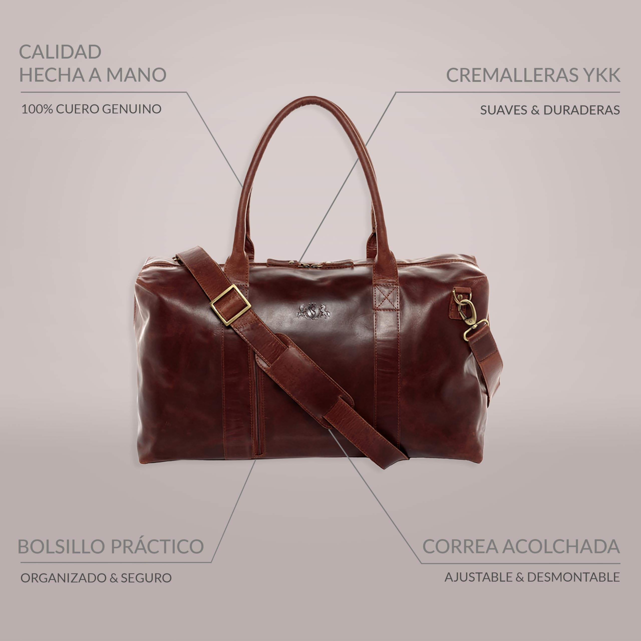 SID & VAIN Bolsa de Viaje Grande Cuero I Bolso de Deporte Fin de Semana I Maletín Viaje Weekender, Equipaje de Mano Cabina Yale Zip marrón Hecho a Mano