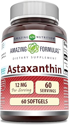 Amazing Formulas Astaxantina Suplemento de 12 mg  60 cápsulas blandas  Sin OMG  Sin gluten  Fabricado en Estados Unidos