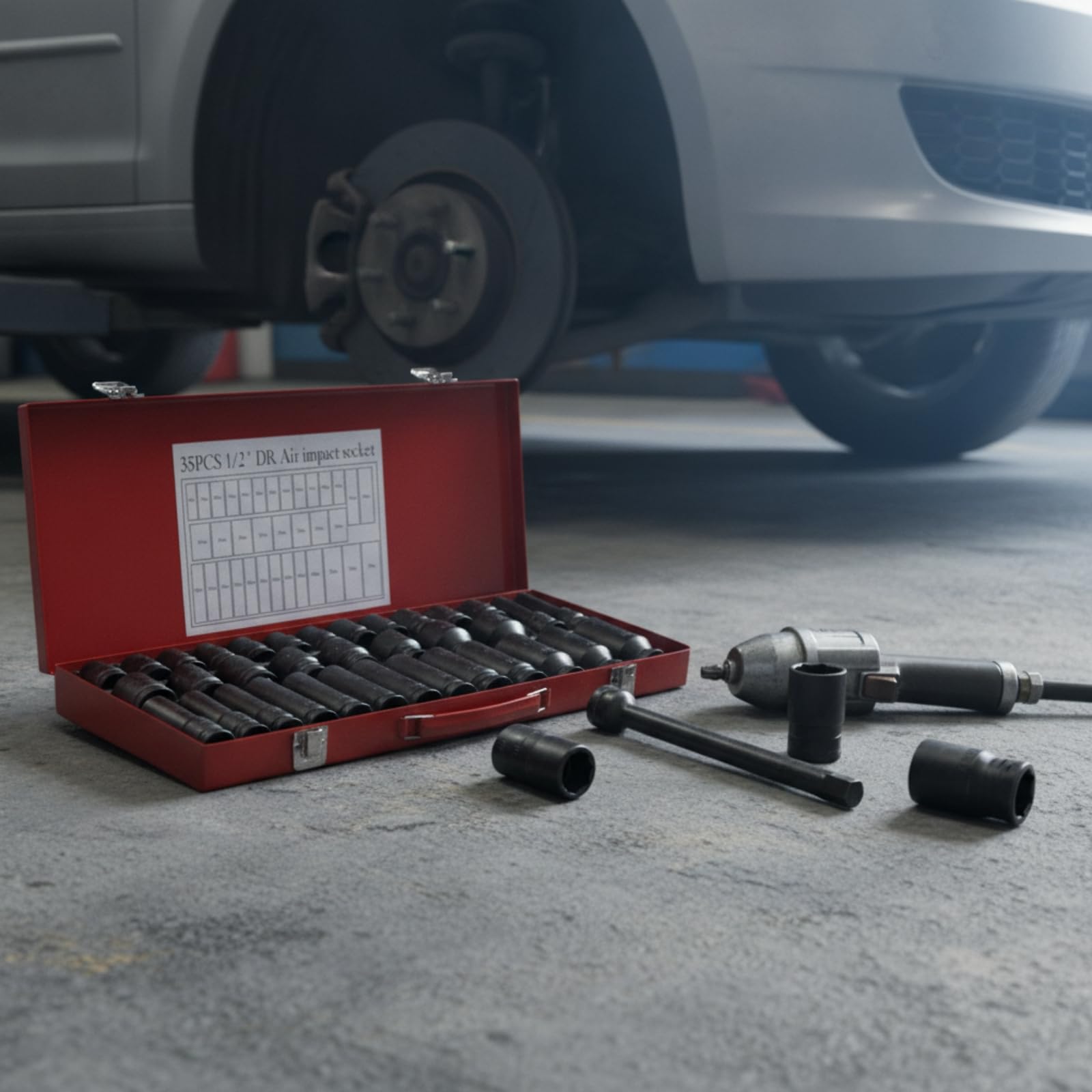 Chiave a Bussola Pneumatica Set Bussola Impatto Esagonale Corpo Cilindrico Corto E Lungo Compatibile con Chiavi a Urto Finitura Nera Resistente Adatto per Garage Professionale Servizio