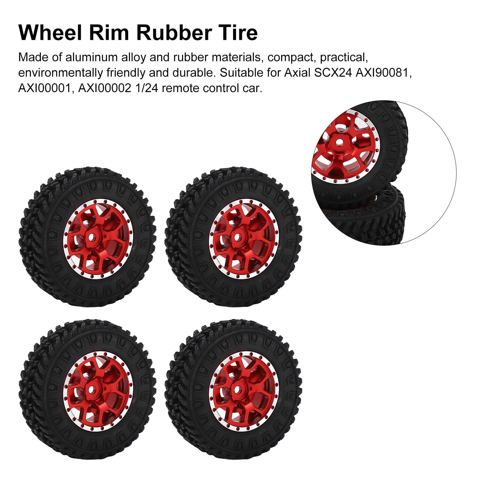 Afstandsbediening Toy Onderdelen] 4 stks rubberen banden met 1,0 inch metalen beadlock wielnaaf rims for 1/24 axiaal SCX24 90081 AXI00001 AXI00002 RC Crawler auto -Environmentally vriendelijke mater