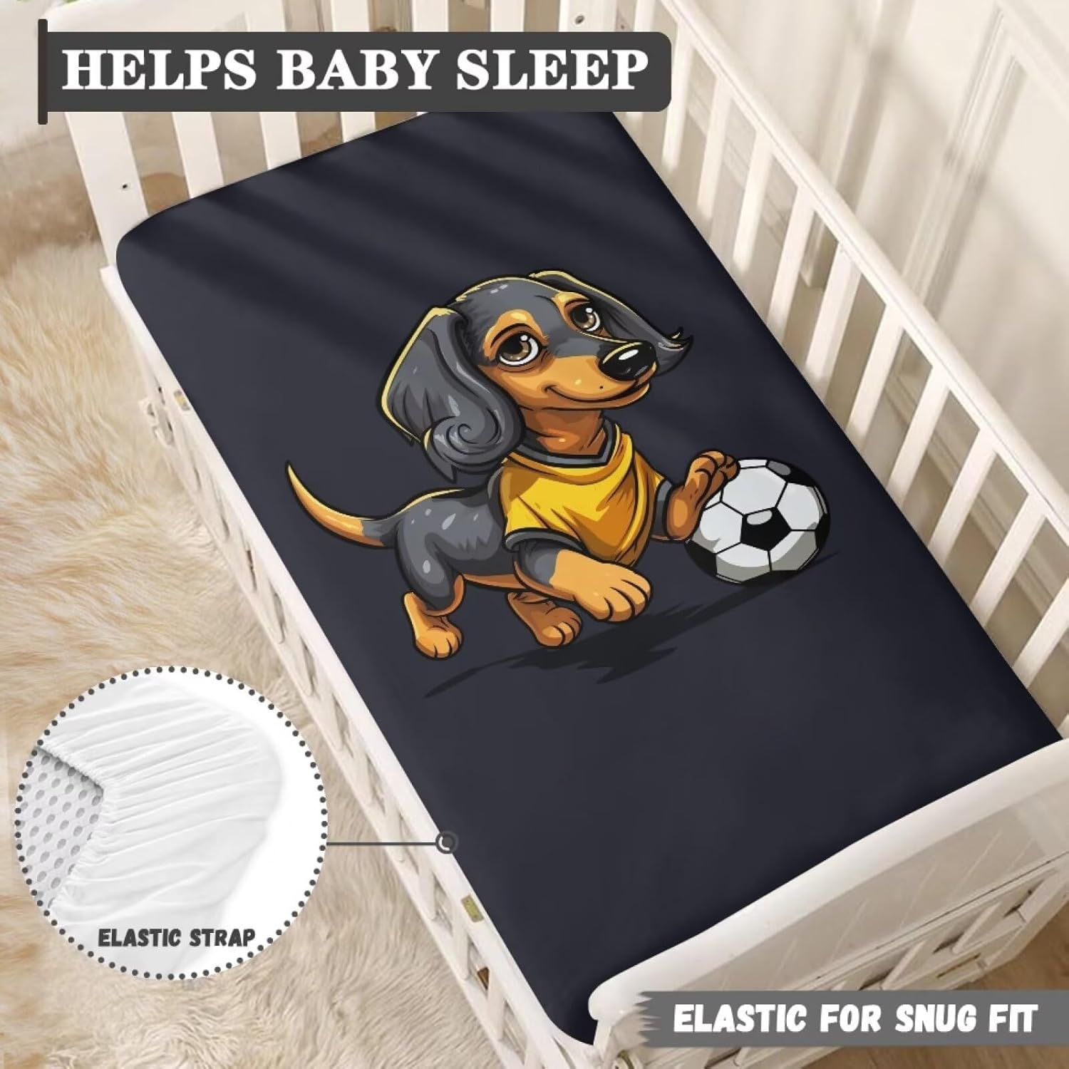 Dog with Ball Crib Sheets,Soft Neutral Crib Sheet for Baby Girls and Boys, Fitted for Standard Crib Mattress & Toddler Bed Mattress (52"x28"), Soft and Breathable, 1 Pack