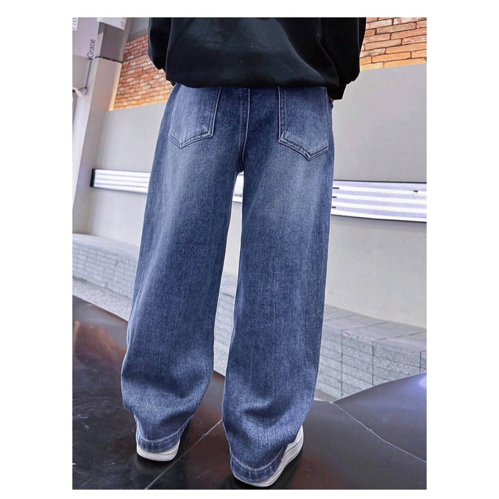 Pantalon en jean pour garçon avec jambes larges, coupe décontractée et tendance, pantalon décontracté pour enfants, jean extensible confortable avec taille réglable Noël 2026