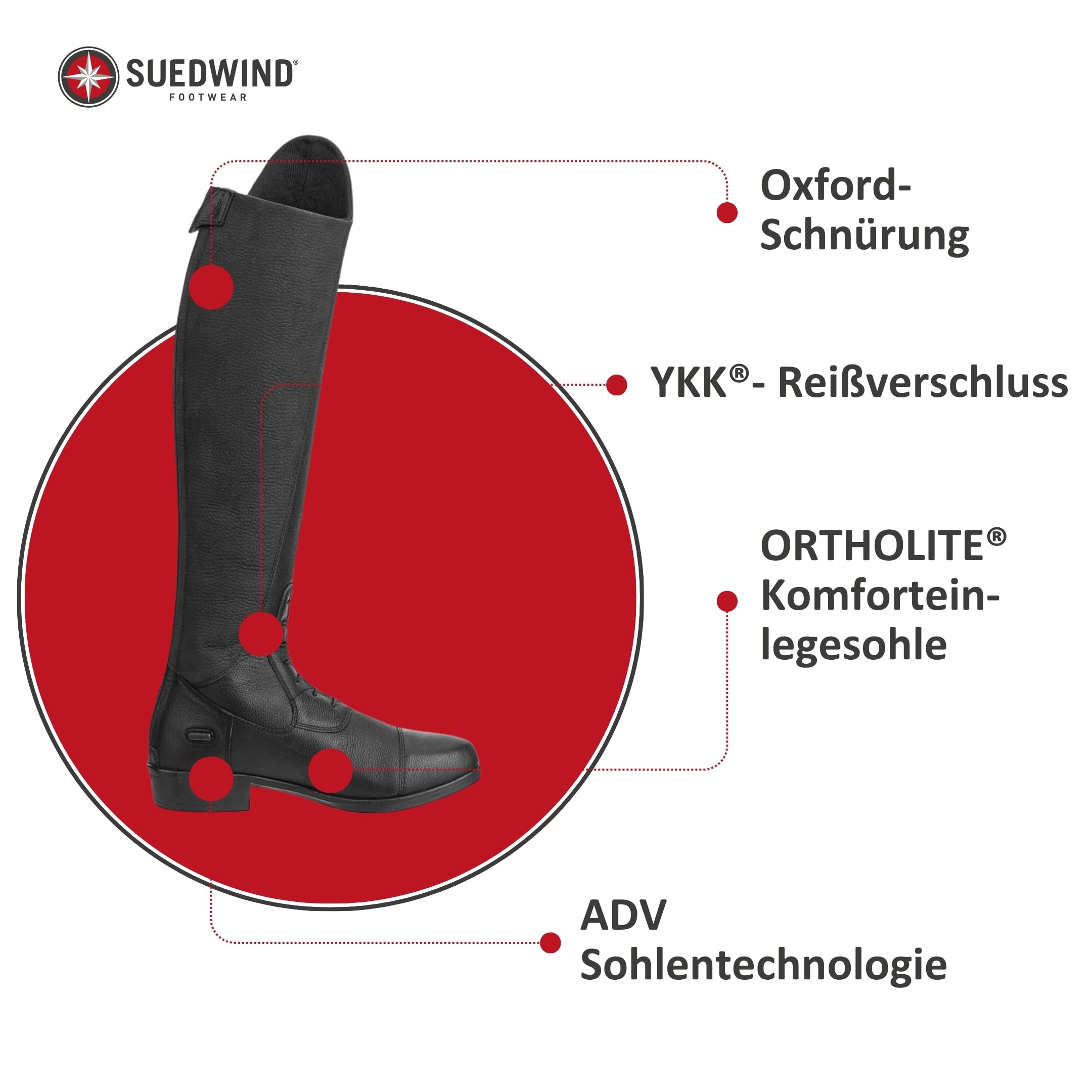SUEDWIND FOOTWEAR Leder Reitstiefel für Damen Advanced II Tall Soft – Lederstiefel zum Reiten – Stiefel mit Schnürung, Reißverschluss & Ortholite-Innensohle – schwarz – Größe 37-43