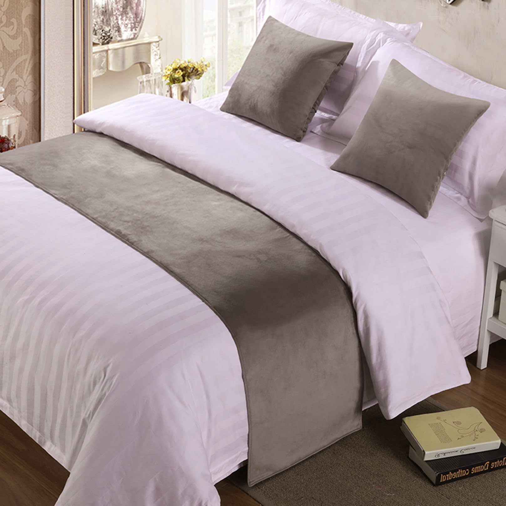 BiiKoon Solid Bed Runner for Foot of Bed Velvet Soft No Fading Modern Bedding Scarf Bed End Towel Protection for Bedroom Hotel Wedding Room, Grey 50 * 240cm