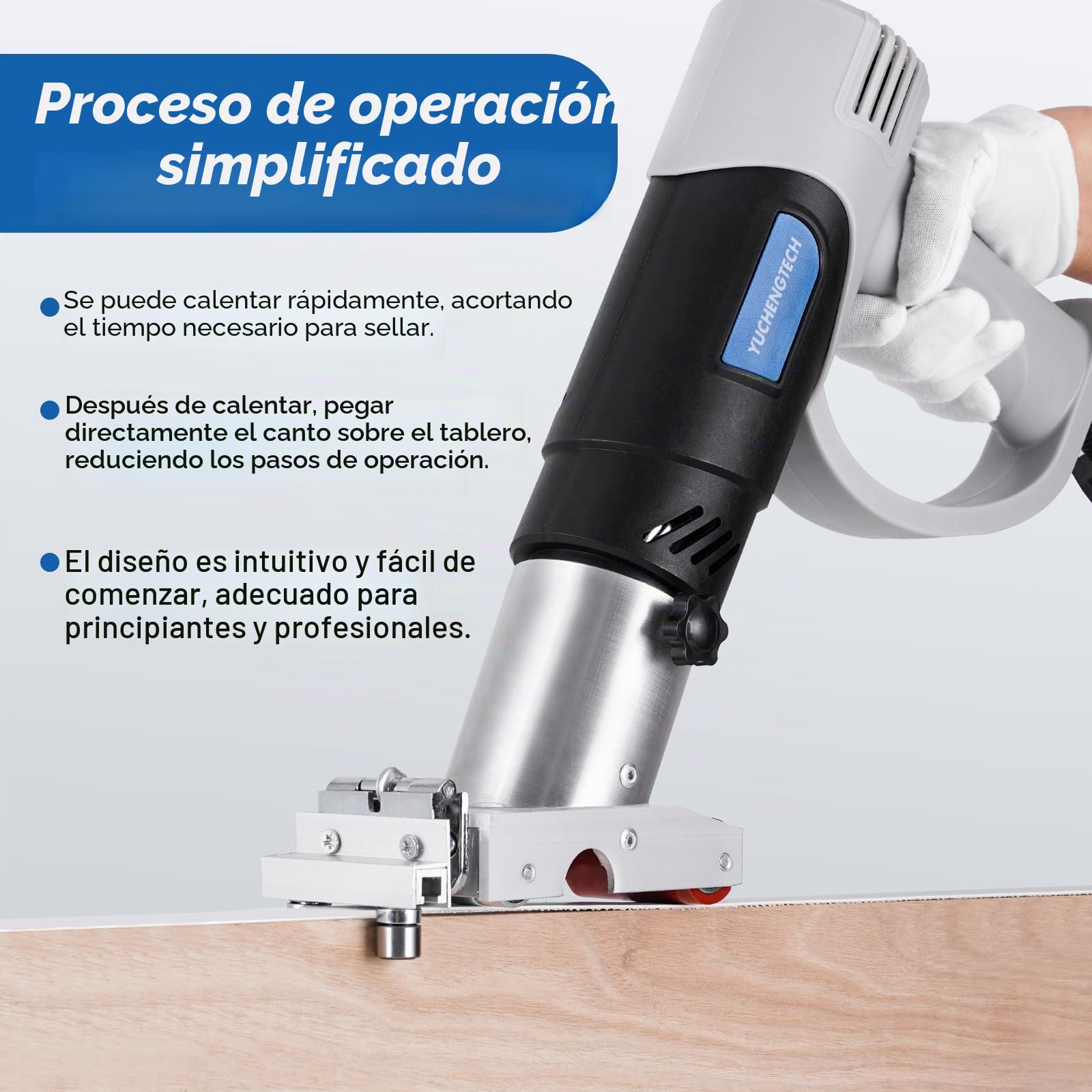 YUCHENGTECH Encoladora de Cantos Manual Portátil Encoladora de Cantos Termofusible 50-600℃ Temperatura Ajustable para 0-60 mm Cinta Tapacantos Adhesiva Termofusible