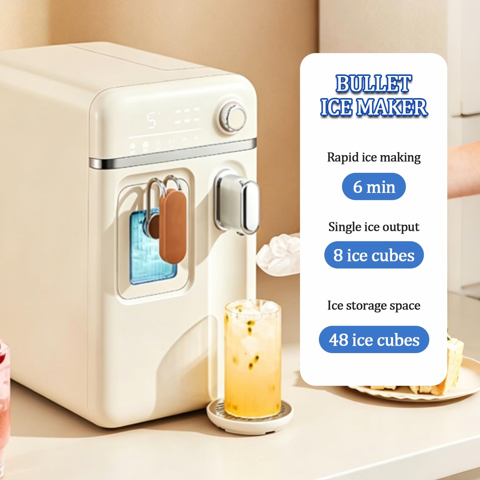 Máquina para hacer hielo de encimera con pantalla de control inteligente, temperatura ajustable y función de agua potable para el hogar, la oficina y las fiestas