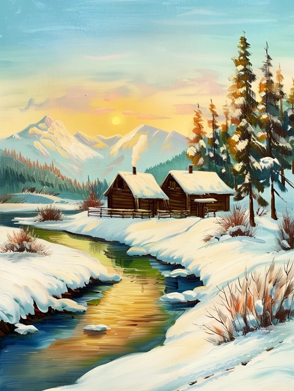 Rqwybcaxn Embroidery Beads Kit Riverside Cabin 40x50cm