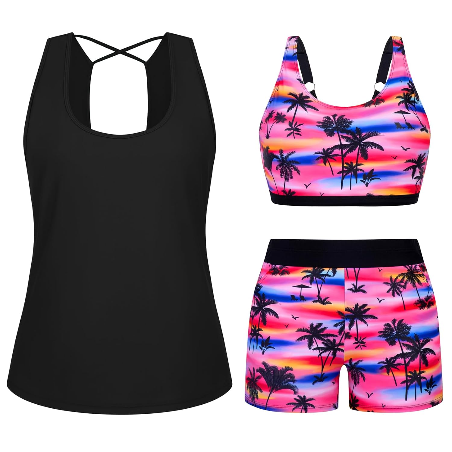 Arolina 3 Piece Swimsuits for Women Tankini Sets Tummy Control Modest Bathing Suits Plus Size Swimsuit Swimwear