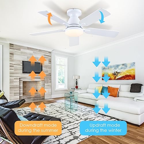 Miniatura 43 de Ventiladores de techo con luces, ventilador de techo interior de perfil bajo de 46 pulgadas con luz y control remoto/aplicación, montaje empotrado