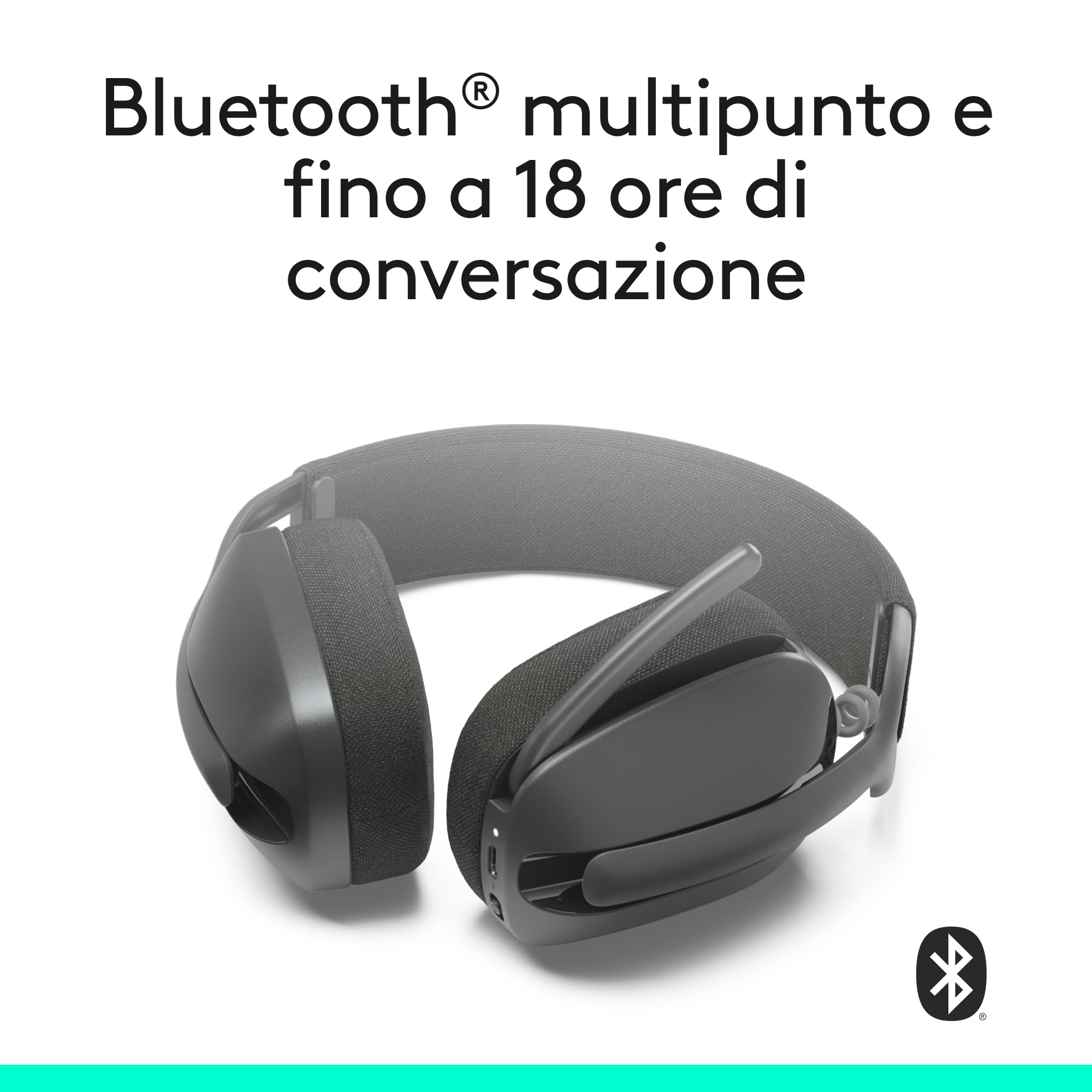 Logitech Zone Vibe 100 Cuffie Wireless Over-Ear Leggere con Microfono con Eliminazione del Rumore, Auricolare Bluetooth Multipoint, Compatibile con Teams, Google Meet, Zoom, Mac/PC - Grigio