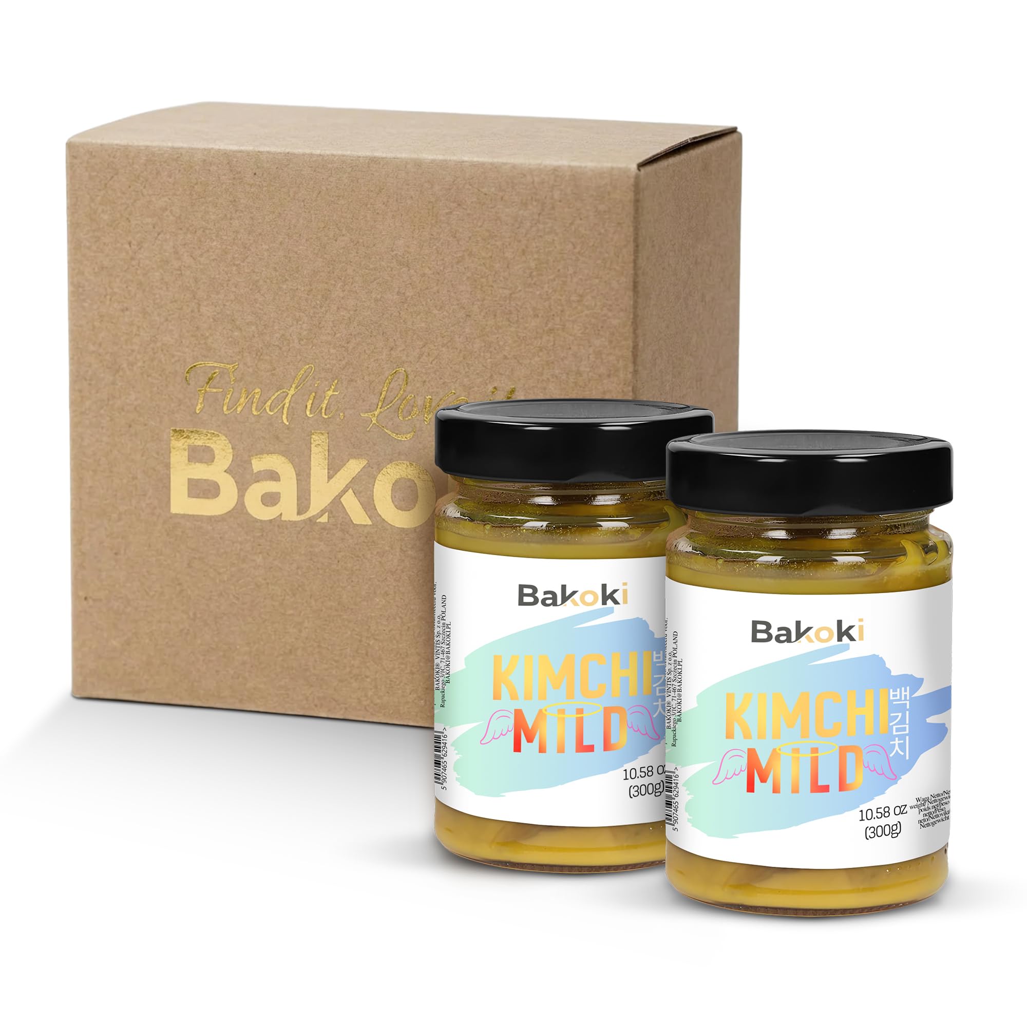 Bakoki 백김치 Baek‑Kimchi – Kimchi doux, sans piment, fermenté de manière traditionnelle au curcuma – 2 × 300 g (idéal pour le déjeuner, les bowls et les accompagnements)