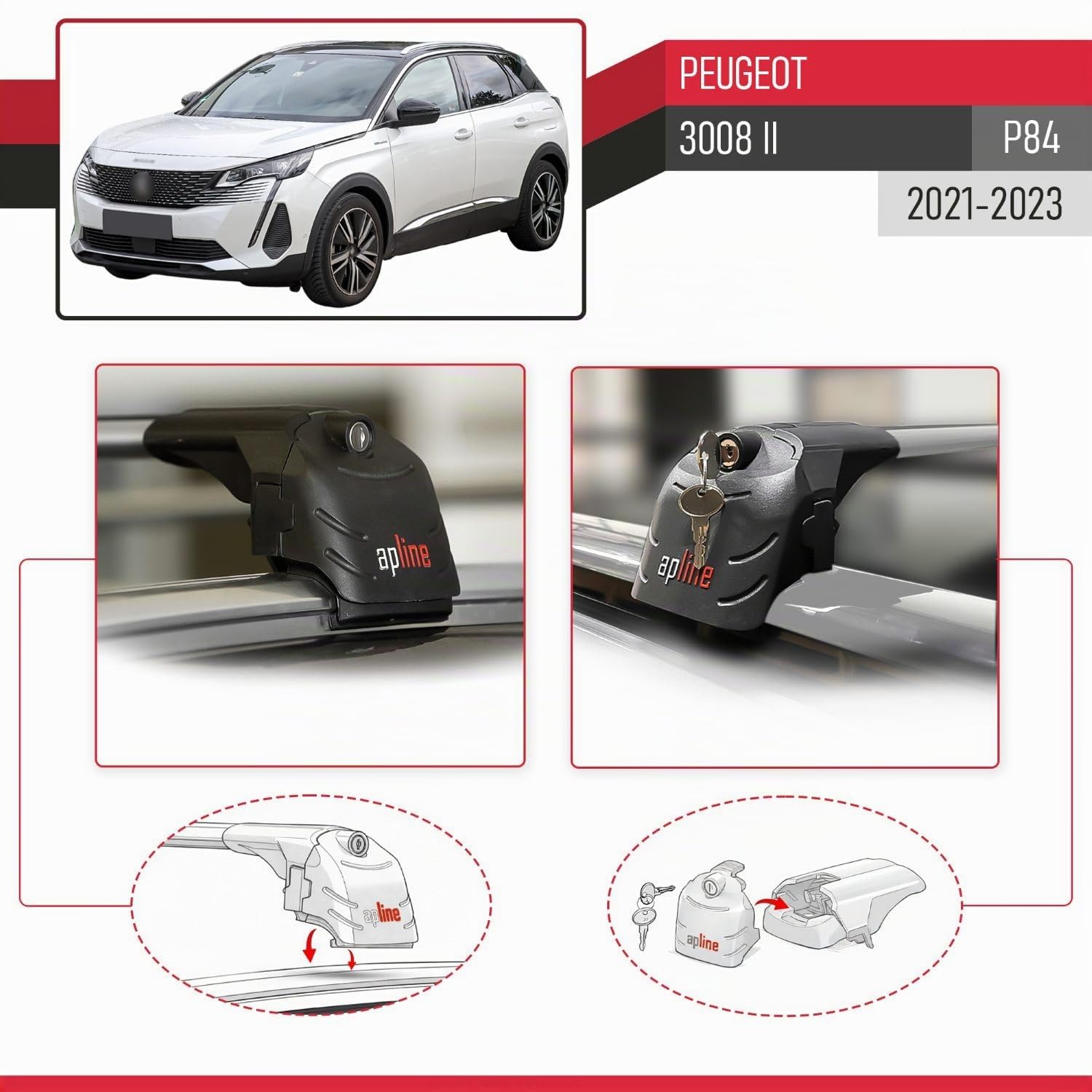 Compatible avec Peugeot 3008 II (P84) Post-Facelift 2021-2023 ACE-2 Modèle Barres de Toit Railing Porte-Bagages de Voiture Aluminium Gris 2 Barres