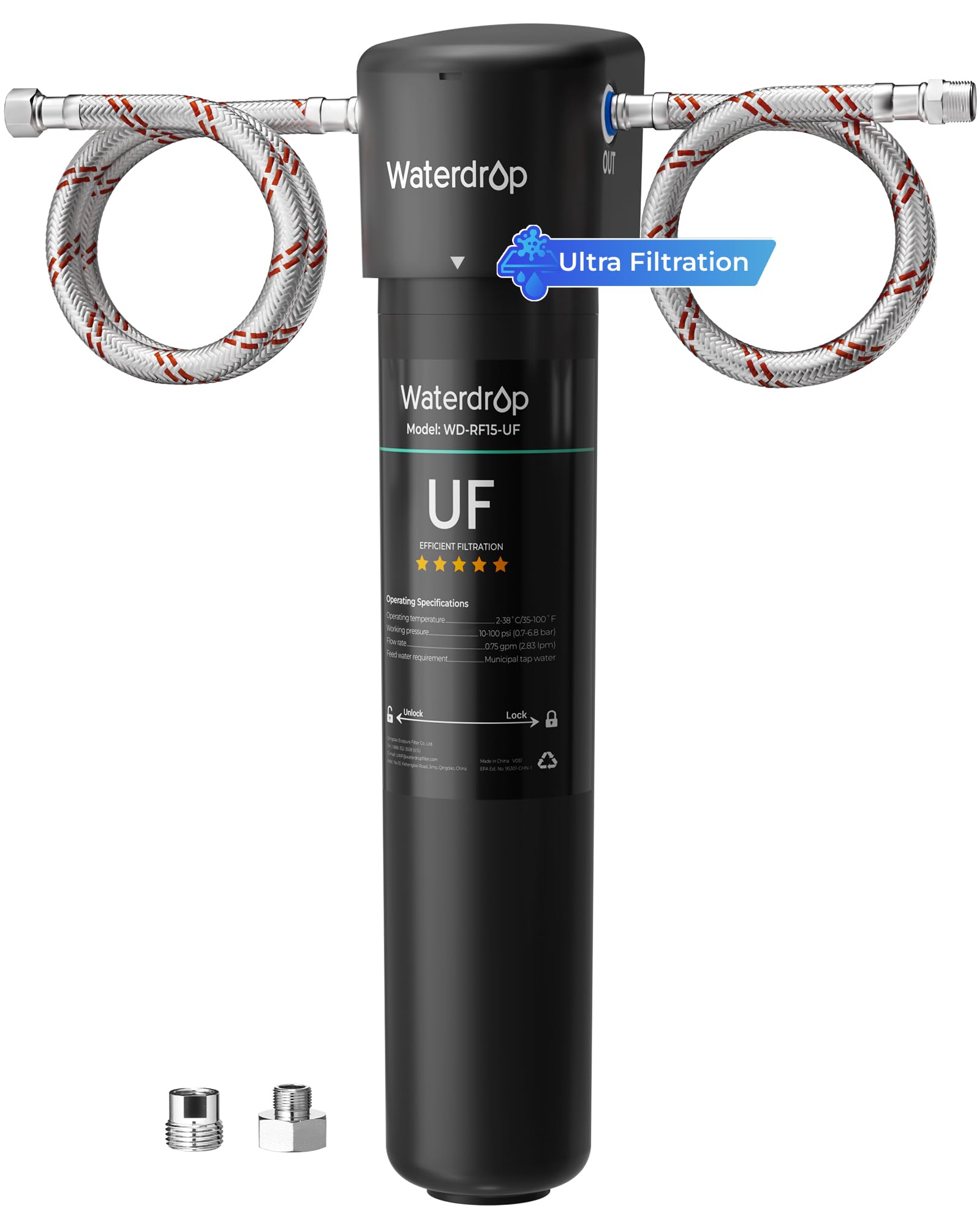 Waterdrop 15UA-UF 0.01 μm Ultra Filtration Under Sink Water Filter System, 2 Years, Reduces Lead, Chlorine, Bad Taste & Odor, Direct Connect to Kitchen Faucet, USA Tech