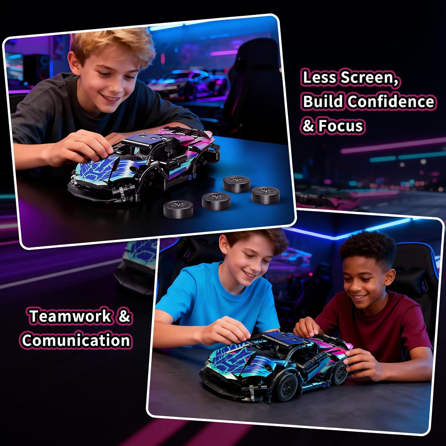 Race Cars Set Building Blocks, 1:18 MOC Cyberpunk Race Model Car Kit, Building Blocks for Adults, Race Car Toy, Birthday Gifts for Boys Girls Age 8-12+