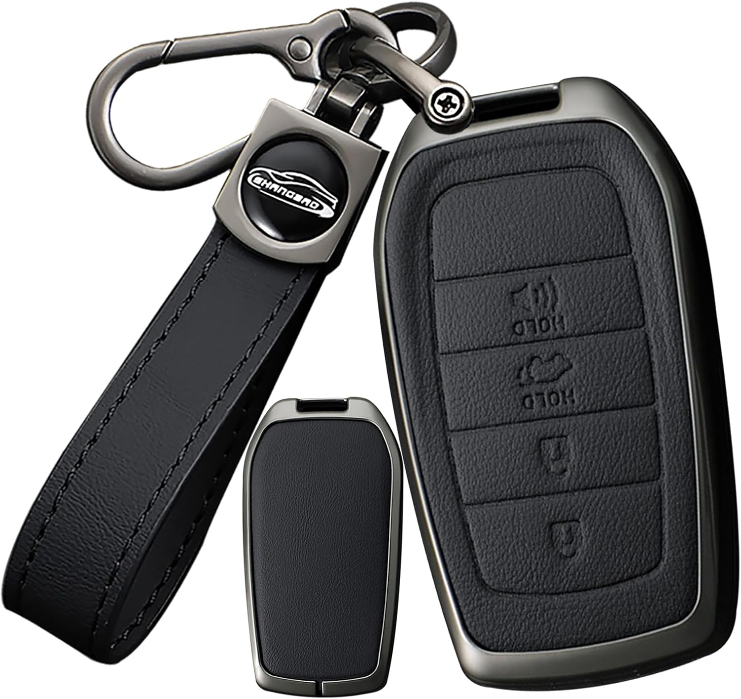 SANRILY Metal & Leather 4 Button Key Fob Cover Case Compatible with Toyota 2019+ Land Cruiser 2021+ Venza RAV4 Corolla Se Grand Highlander Tundra Crown Keyless with Keychain Brown