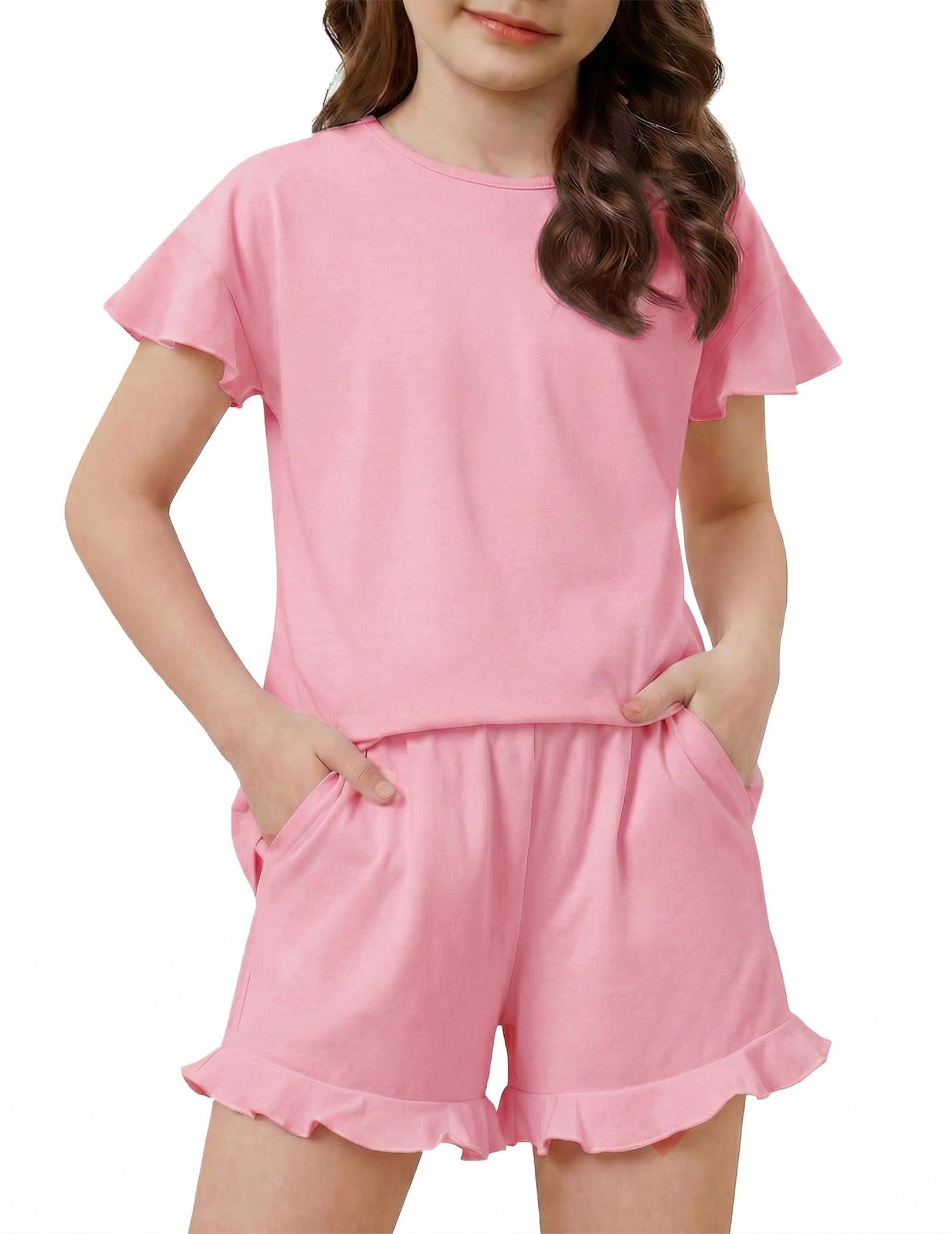 Arshiner Girls Pajamas Ruffle Short Sets Cute Sleepwear Soft Kids Pjs