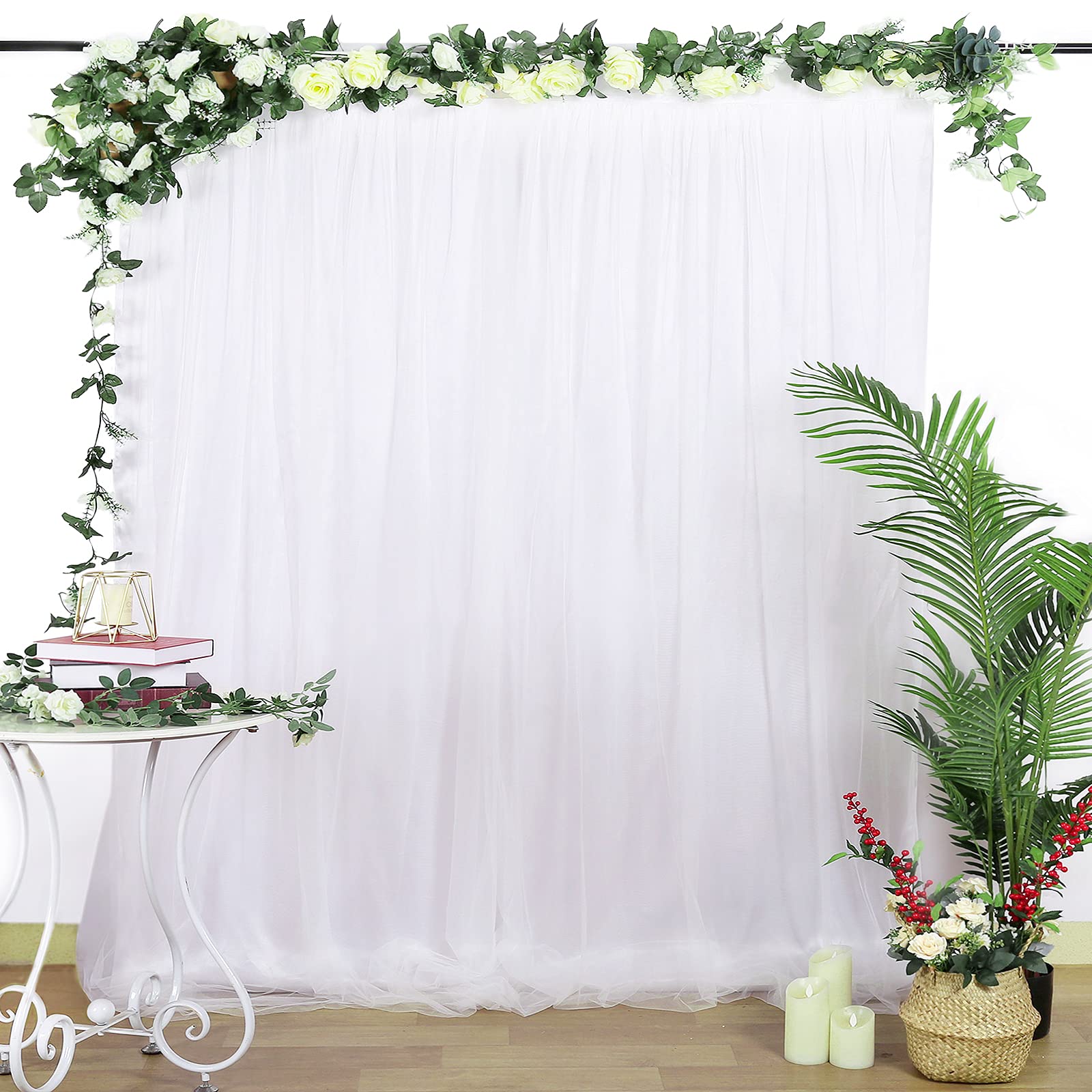 White Backdrop Curtains For Baby Shower 5ftx7ft Tulle Photo Drapes