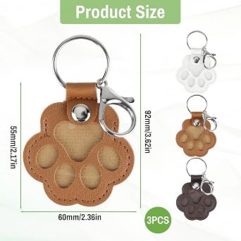 3PCS Dog Hair Collector Keychain Pet Fur Keepsake Keyring Memorial Storage | Keychains Dog Cat Paw Shape Leather Box Gifts Charm Memory Collector Personalized Pendant for Pets Lovers