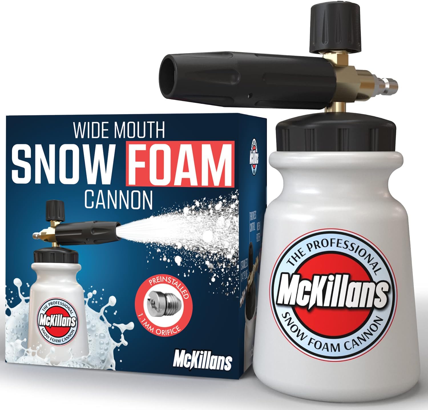 McKillans Car Wash Foam Cannon for Pressure Washer - Wide Mouth Lance Soap Dispenser With Adjustable Thick Foam + 1/4 Quick Connector