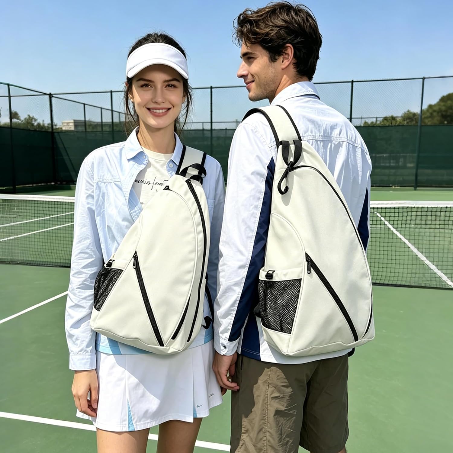 SSZYace Tennis Bag, Adjustable Sling Bag for Pickleball Badminton Rackets | Water Resistant Oxford Tennis Sling Bag, Fence Hook, Multiple Compartments, Large Capacity, Racket Sport Daily Use, Men Women