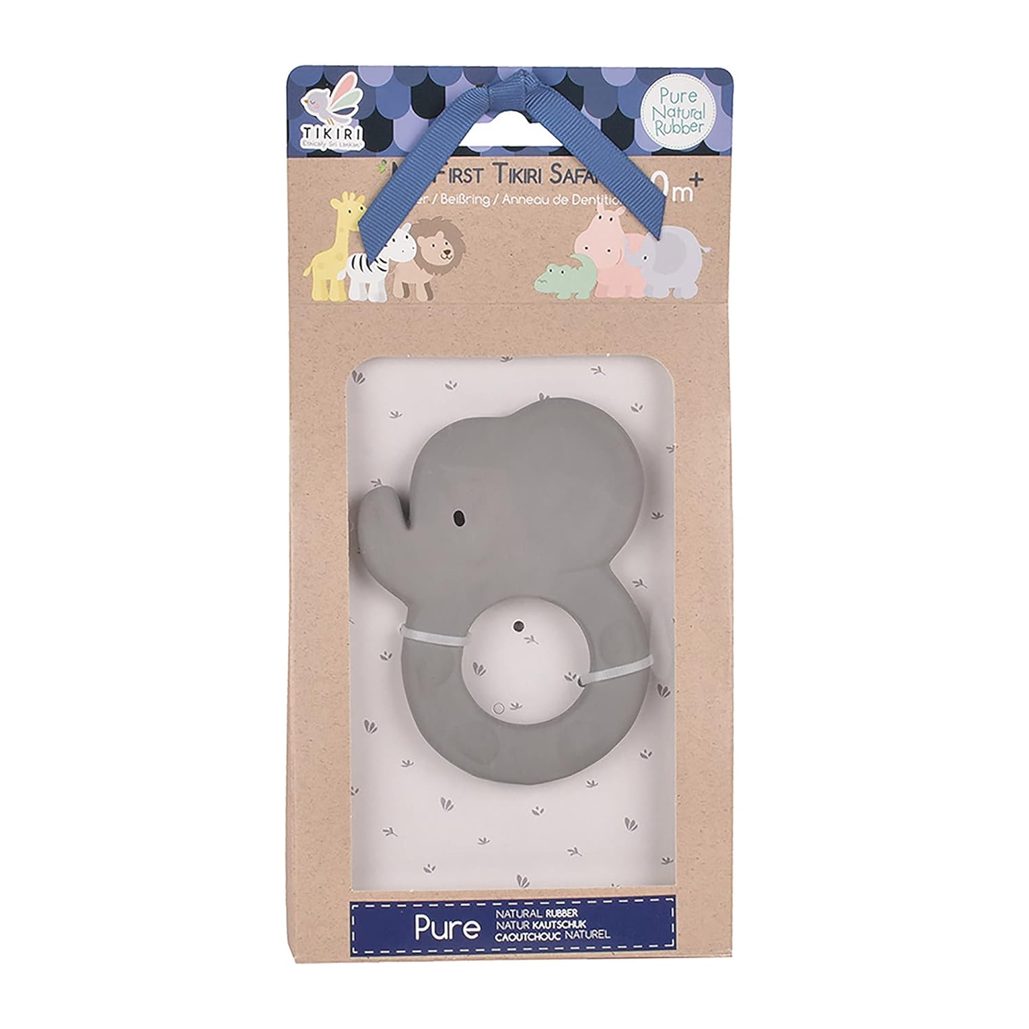 Tikiri Natural Soft Rubber Teething Toy, Ring, Gum Soother - Elephant - Toy Gift Boxed - BPA Newborn Baby Gift for 0-6 Months Old