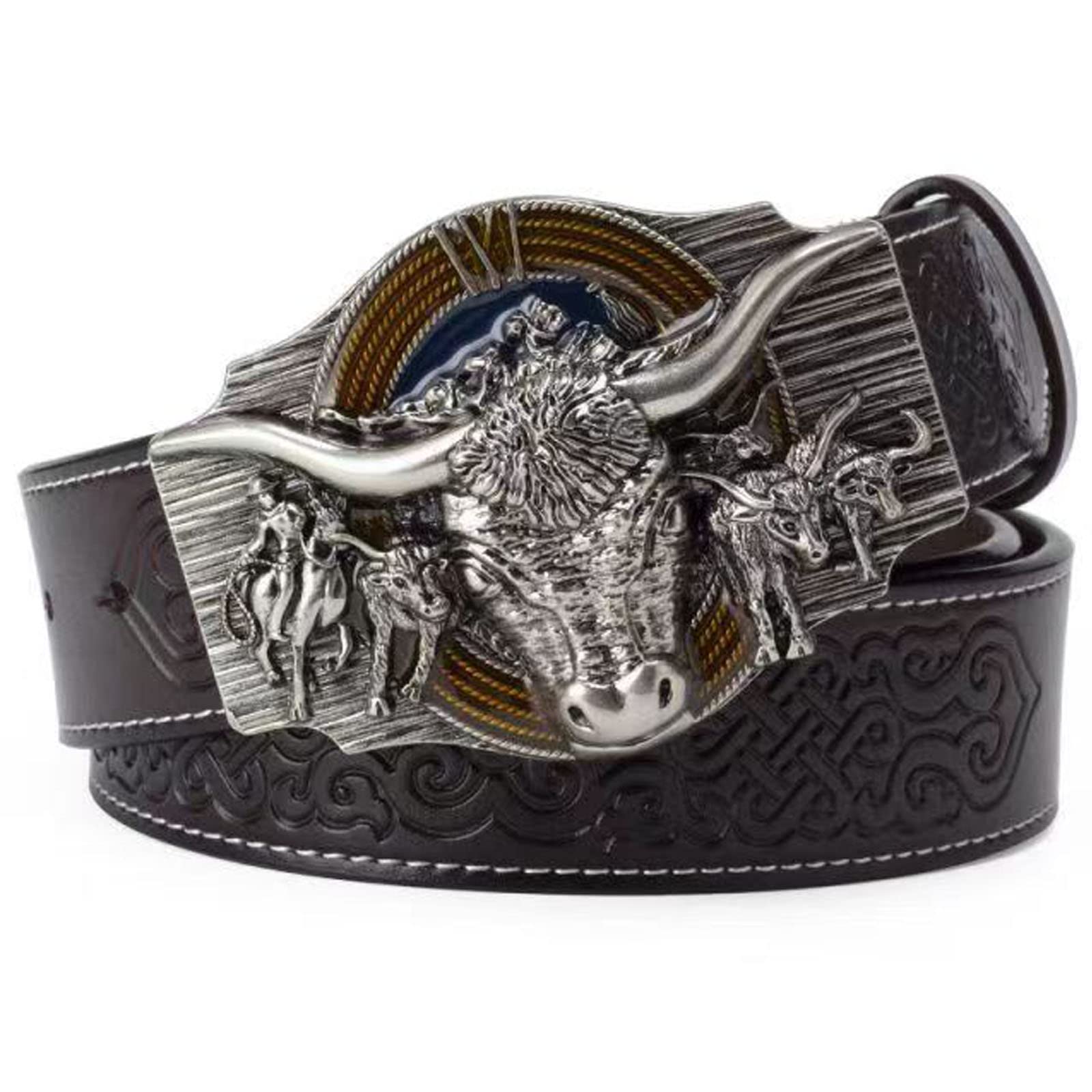WRJAHCGBelt Western for Cowboy,Vintage Long Horn Bull Rodeo Western Cowboy Belt