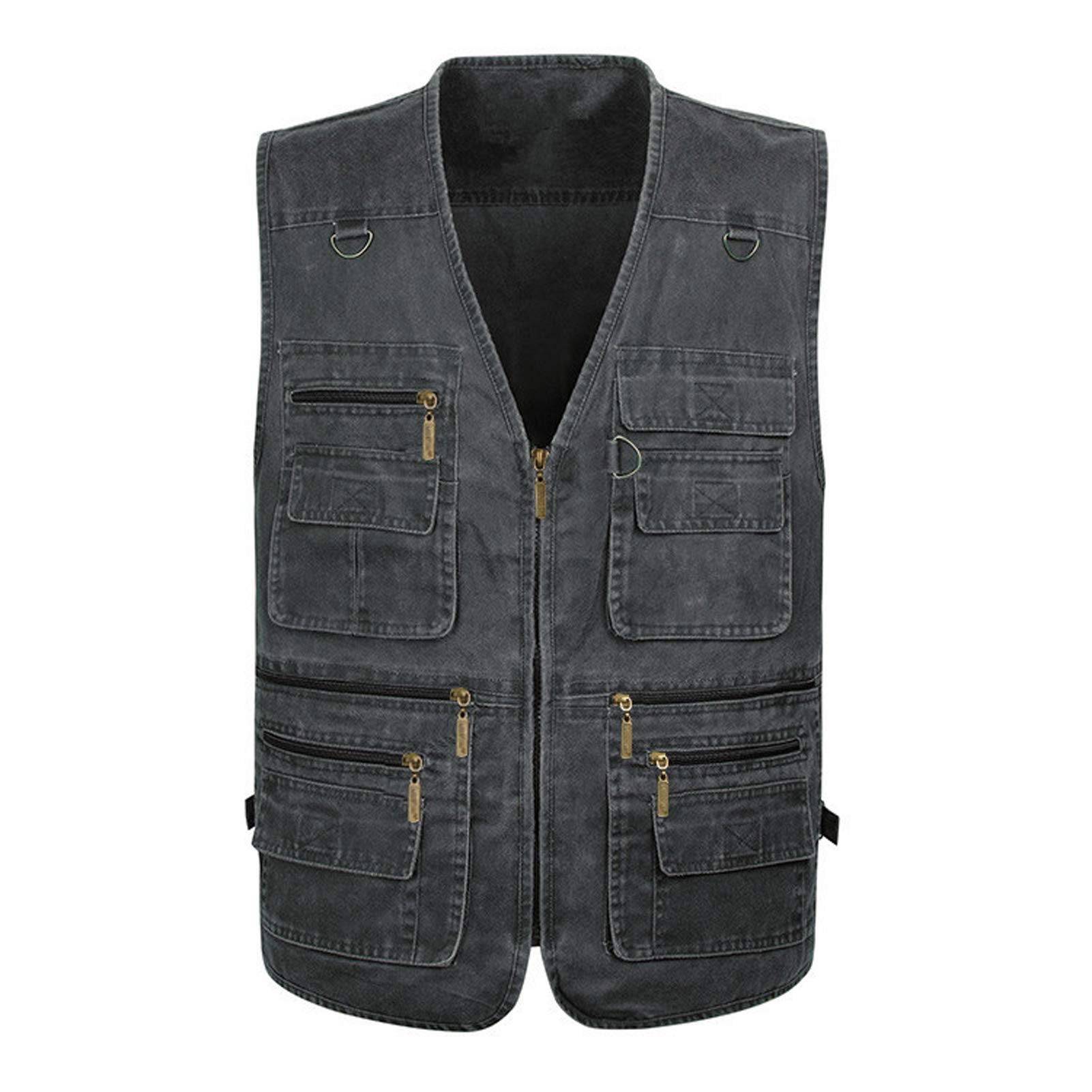 Gilet da uomo multifunzione in cotone con tasche multiple, casual, gilet da pesca, caccia, fotografia, gilet, abbigliamento sportivo in ferro -XL
