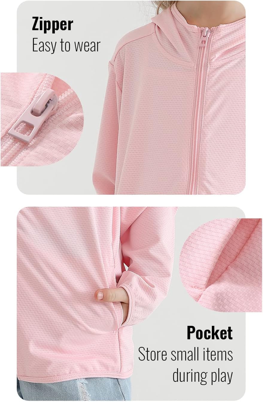 Kids Athletic Hoodie Dry Fit Sun Protection Sweatshirt Thumbholes 3-12Y