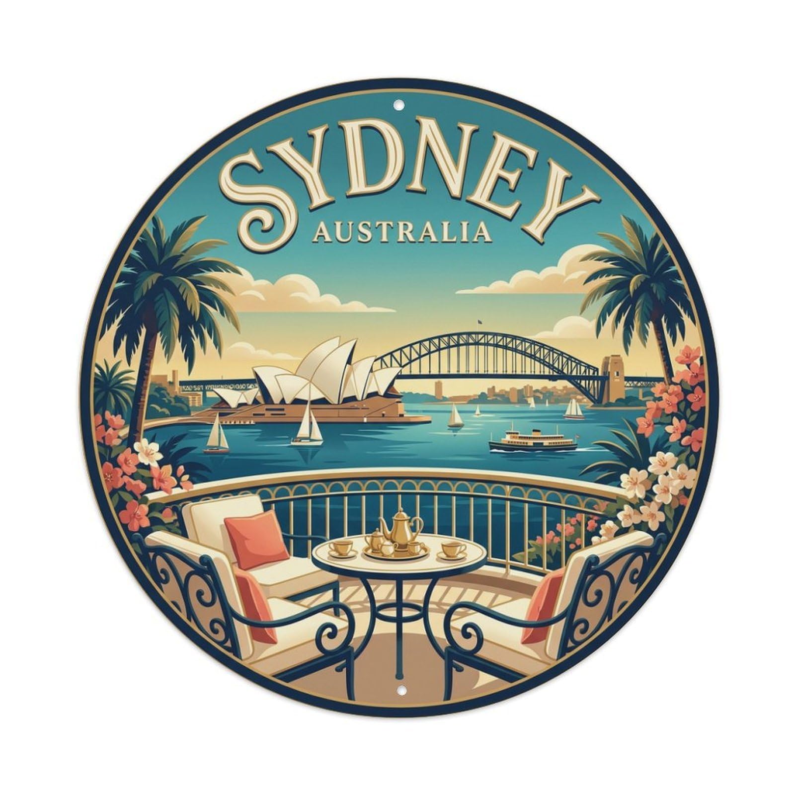 Vintage Travel Sydney Australia Outlook Metal Tin Sign