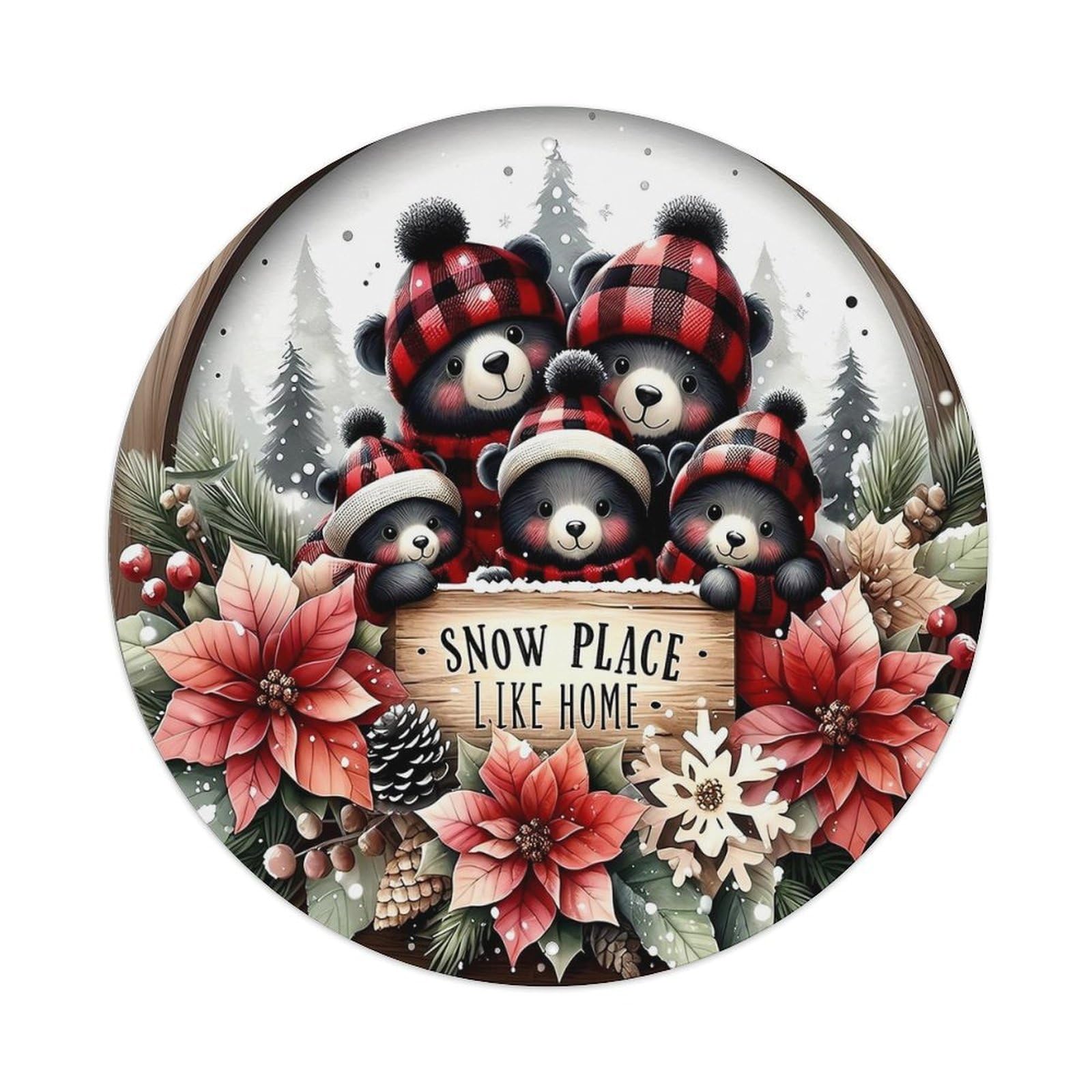Snow Place Like Home Bears Retro Metal Sign Round Tin Sign, Vintage Decor Art Poster for Bar, Home, Man Cave, Kitchen, Laundry Room Gift 8x8Inch