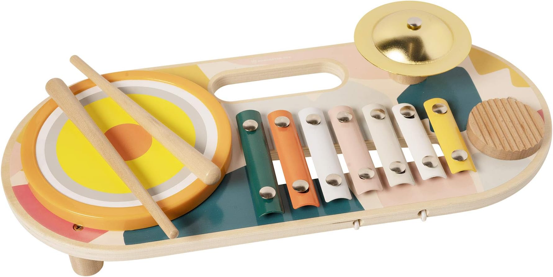 Beats To Go Wooden Toddler and Preschool Musical Toy Instrument Xylophone, Drum, Cymbal and Washboard